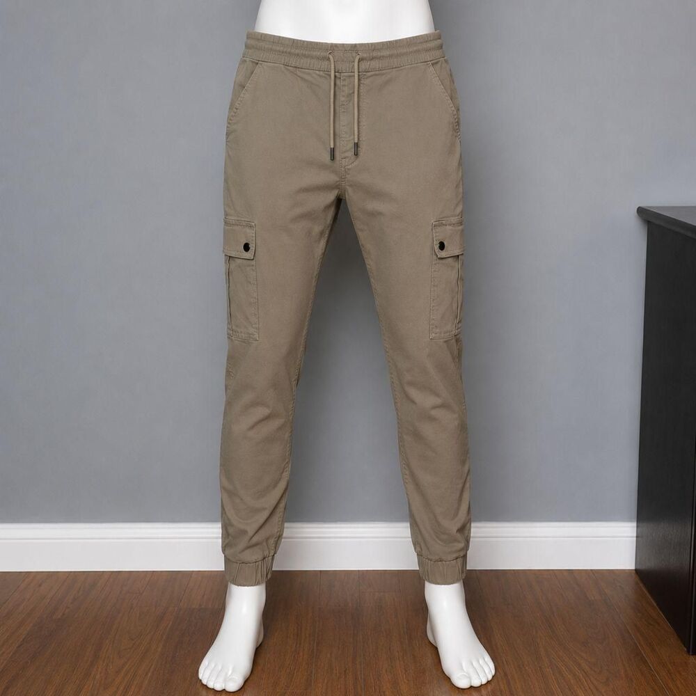 Silver Jeans Cargo Pants Mens M Khaki Tan Joggers Elastic Waist Gorpcore Twill